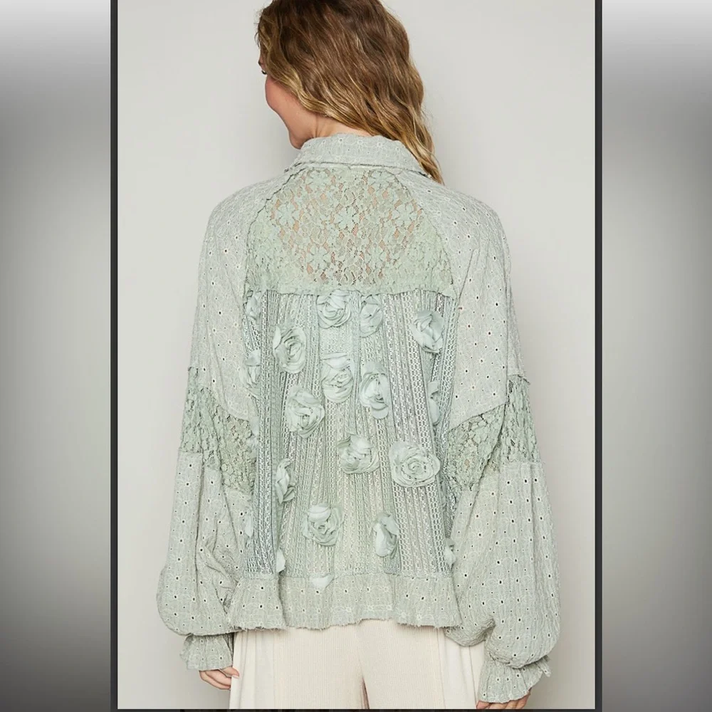 91 ❤️POL lace fabric Pearl jacket - Picture 3 of 6